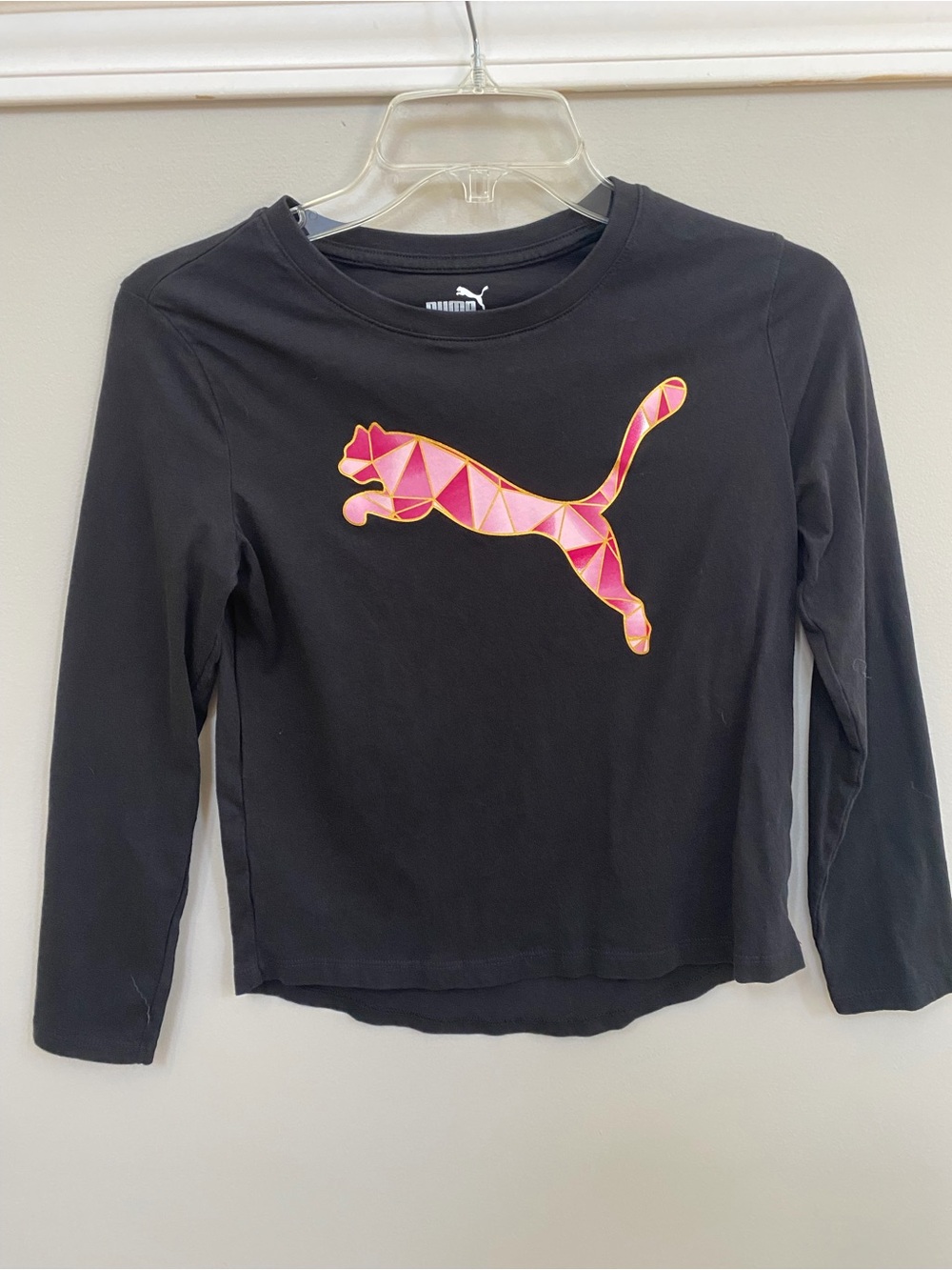 NWOT Puma Black Long-Sleeve Top with Pink Geometric Puma Logo